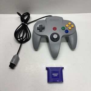 Nintendo 64 NUS-005 Official N64 Wired OEM Gray Controller W/ Memory Card TESTED